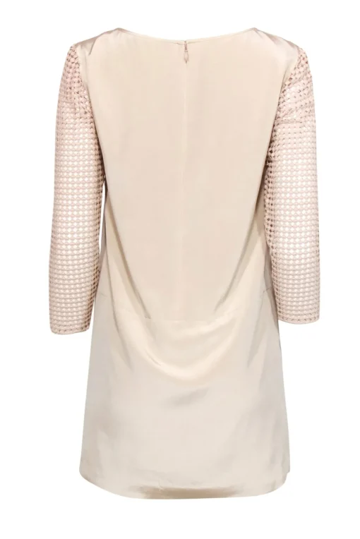 Tibi - Beige Silk Shift Dress w/ Crochet Sleeves Sz 0