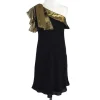 Tibi - Black & Gold One Shoulder Silk Dress Sz 2