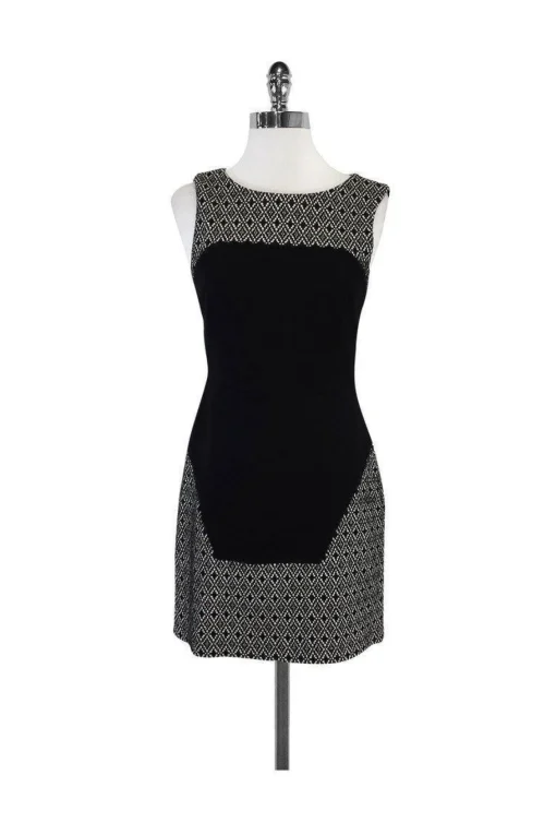 Tibi - Black & White Diamond Pattern Sleeveless Dress Sz 2