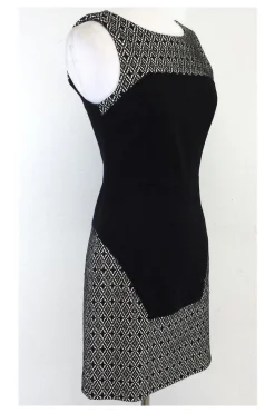 Tibi - Black & White Diamond Pattern Sleeveless Dress Sz 2