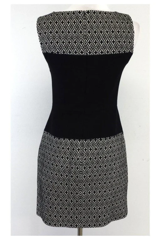 Tibi - Black & White Diamond Pattern Sleeveless Dress Sz 2
