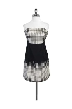 Tibi - Black & White Square Print Strapless Dress Sz 12