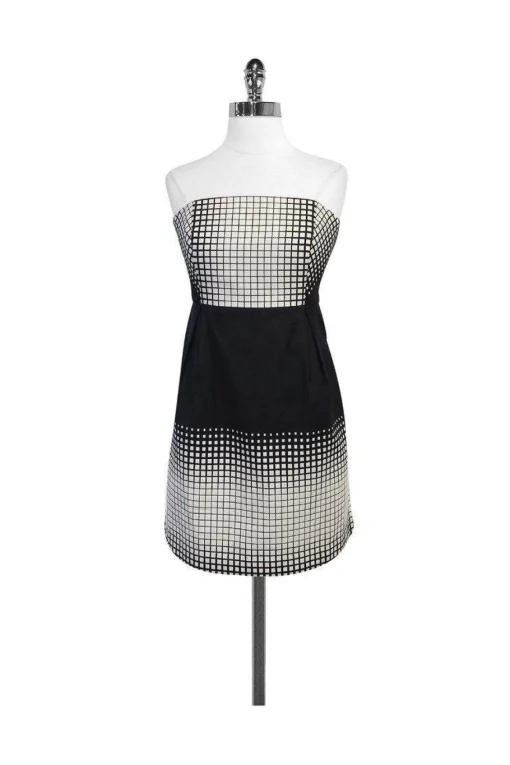 Tibi - Black & White Square Print Strapless Dress Sz 12