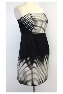 Tibi - Black & White Square Print Strapless Dress Sz 12