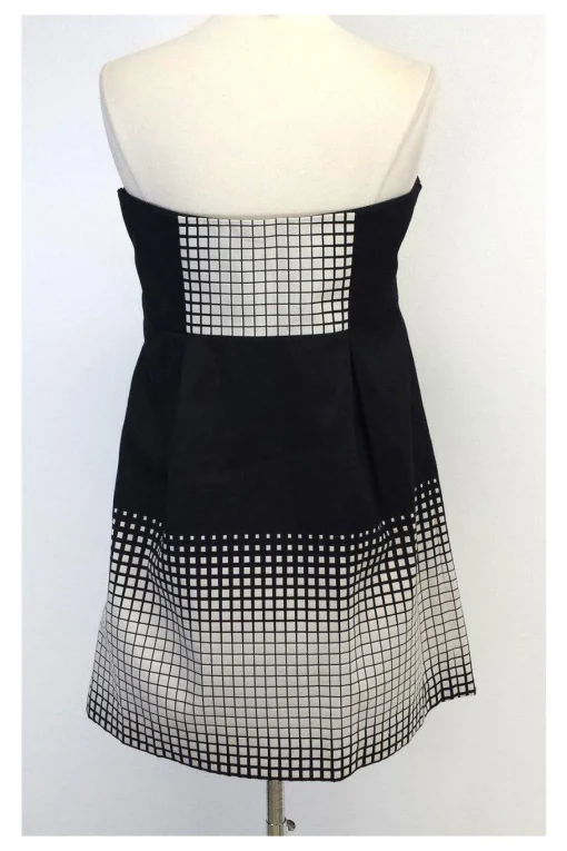 Tibi - Black & White Square Print Strapless Dress Sz 12