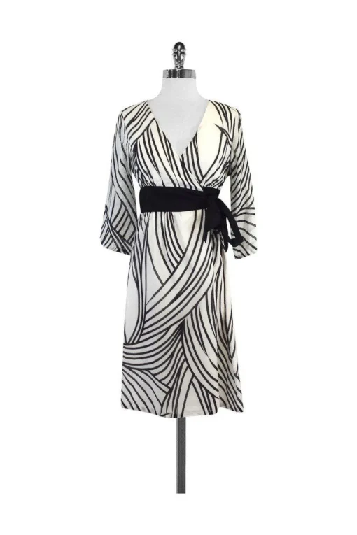 Tibi - Black & White Striped Wrap Dress Sz 6