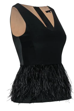 Tibi - Black Sleeveless Peplum Top w/ Ostrich Feathers Sz 0