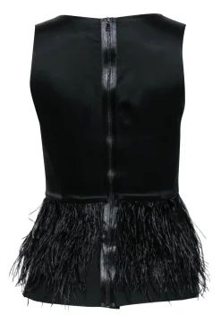 Tibi - Black Sleeveless Peplum Top w/ Ostrich Feathers Sz 0