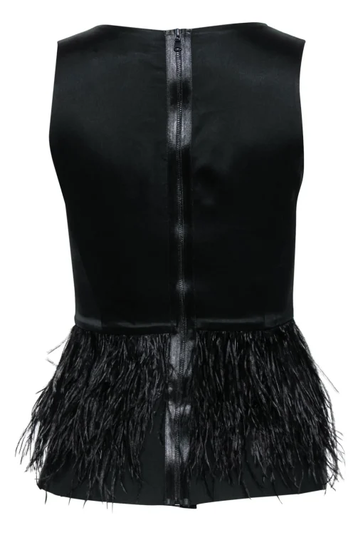 Tibi - Black Sleeveless Peplum Top w/ Ostrich Feathers Sz 0