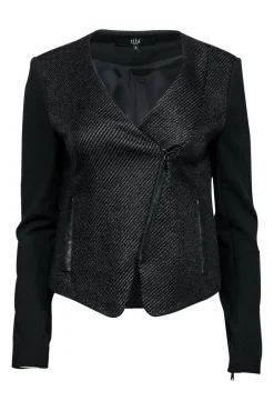 Tibi - Black Woven Moto-Style Jacket Sz 2