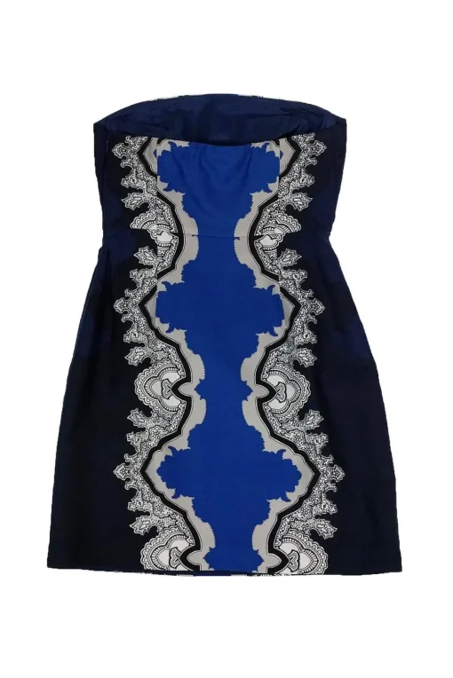 Tibi - Blue Strapless Printed Dress Sz 2