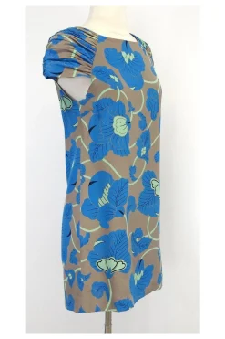 Tibi - Gray & Blue Floral Print Shift Dress Sz 2