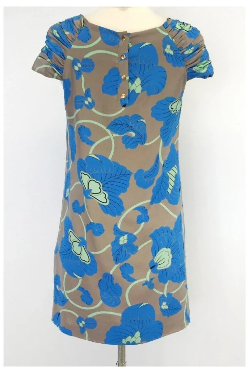 Tibi - Gray & Blue Floral Print Shift Dress Sz 2
