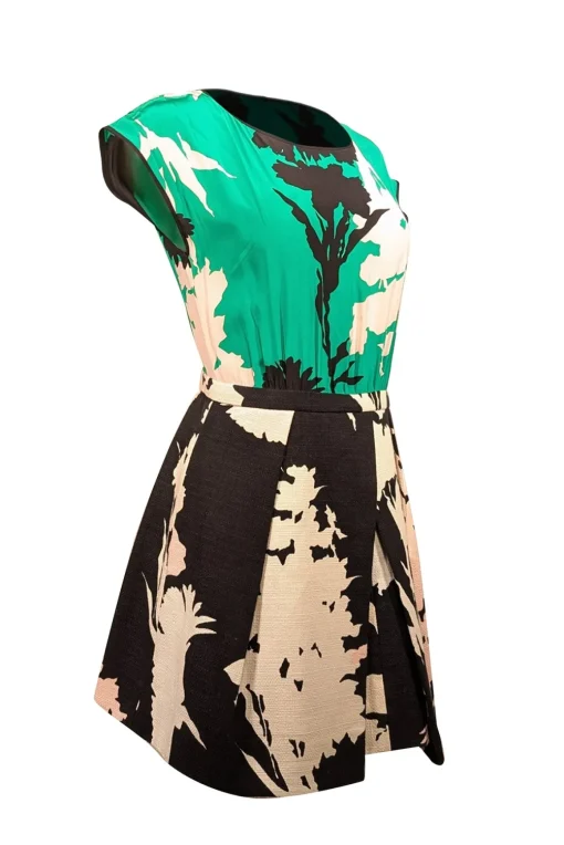 Tibi - Green, Black, & White Print Sleeveless Dress Sz 2