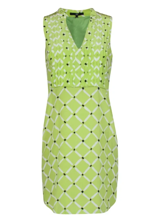 Tibi - Lime Sleeveless Silk Dress w/ White & Black Print Sz 6