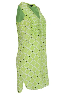 Tibi - Lime Sleeveless Silk Dress w/ White & Black Print Sz 6