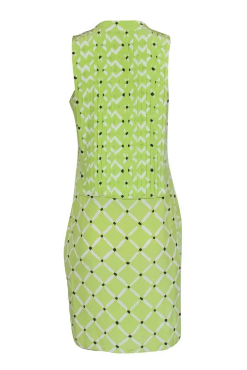 Tibi - Lime Sleeveless Silk Dress w/ White & Black Print Sz 6