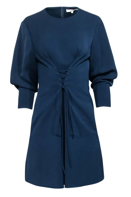 Tibi - Navy Long Sleeve Lace-up Shift Dress Sz 8