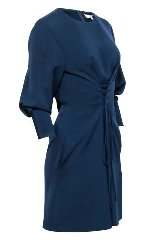 Tibi - Navy Long Sleeve Lace-up Shift Dress Sz 8