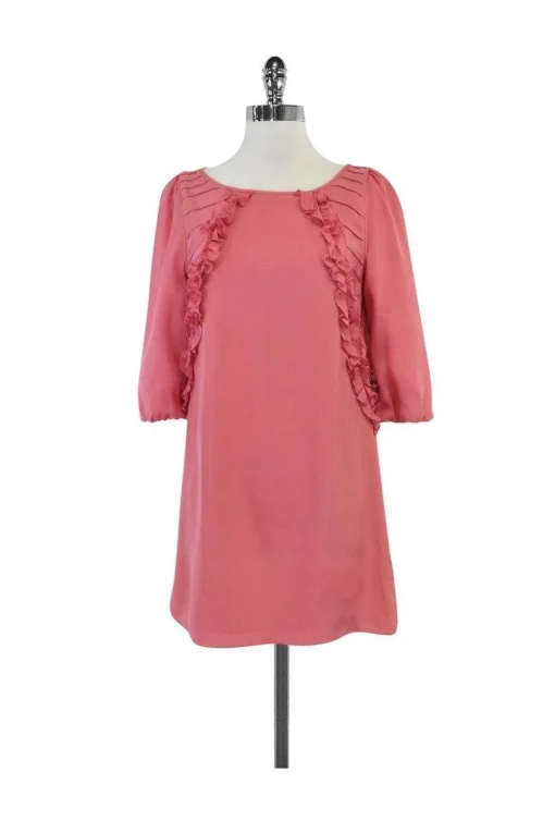 Tibi - Pink 3/4 Sleeve Ruffle Silk Shift Dress Sz 2