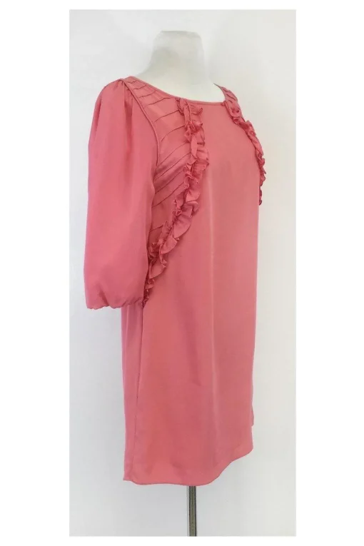 Tibi - Pink 3/4 Sleeve Ruffle Silk Shift Dress Sz 2