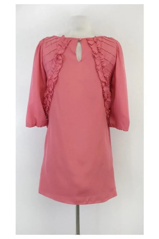 Tibi - Pink 3/4 Sleeve Ruffle Silk Shift Dress Sz 2