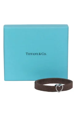 Tiffany & Co. - Bronze Stretchy Chain Mesh "Somerset" Bracelet w/ Heart