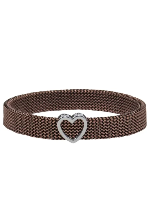 Tiffany & Co. - Bronze Stretchy Chain Mesh "Somerset" Bracelet w/ Heart