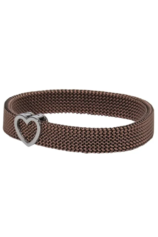 Tiffany & Co. - Bronze Stretchy Chain Mesh "Somerset" Bracelet w/ Heart
