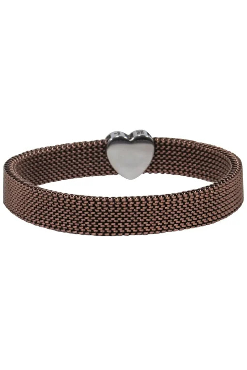 Tiffany & Co. - Bronze Stretchy Chain Mesh "Somerset" Bracelet w/ Heart