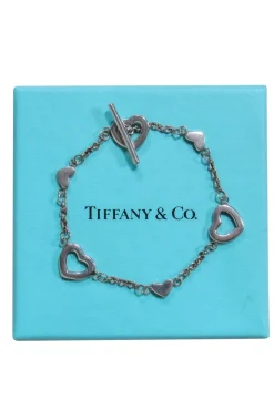 Tiffany & Co. - Sterling Silver Heart Charm Thin Chain Toggle Bracelet