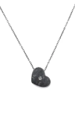 Tiffany & Co. - Sterling Silver Elsa Peretti Engraved Heart Chain Necklace w/ Small Diamond