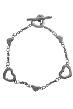 Tiffany & Co. - Sterling Silver Heart Charm Thin Chain Toggle Bracelet