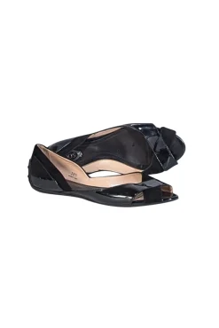 Tod's - Black Suede & Patent Leather Peep Toe Flats Sz 8.5