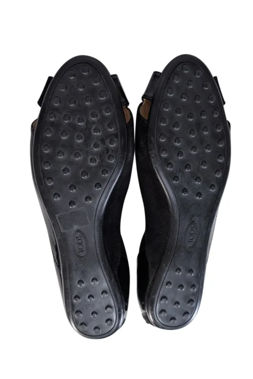 Tod's - Black Suede & Patent Leather Peep Toe Flats Sz 8.5