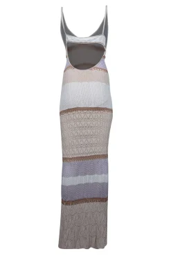 Torn by Ronny Kobo - Cream, White, & Lilac Crochet Knit Maxi Dress Sz M