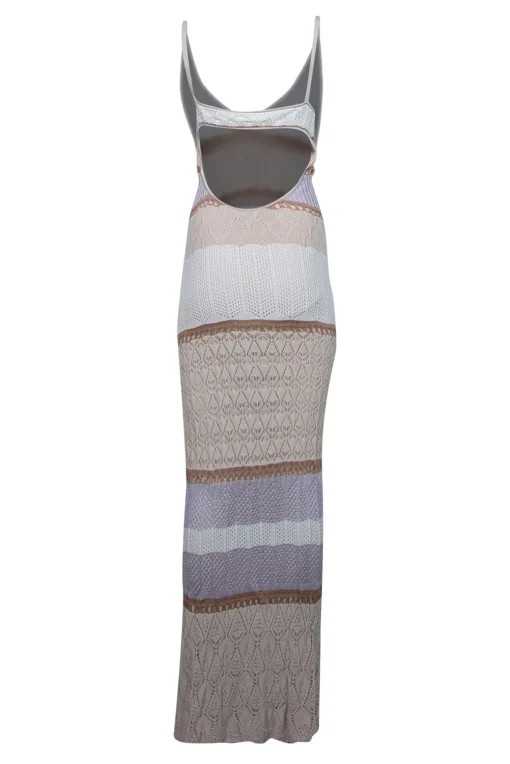 Torn by Ronny Kobo - Cream, White, & Lilac Crochet Knit Maxi Dress Sz M