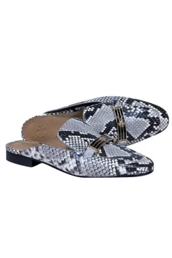 Tory Burch - Beige & Black Snake Skin Print Mule Flats Sz 5.5