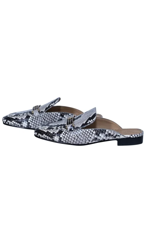 Tory Burch - Beige & Black Snake Skin Print Mule Flats Sz 5.5