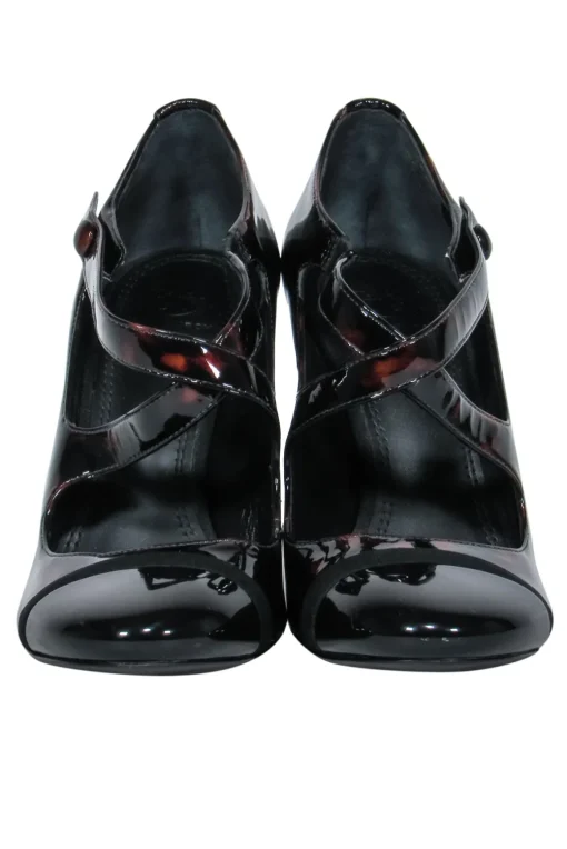 Tory Burch - Black & Brown Tortoise Shell Patent Leather Mary Jane Pumps Sz 7.5