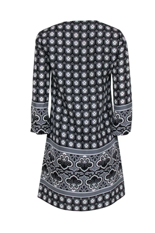 Tory Burch - Black & Gray Patterned Silk Shift Dress Sz 4