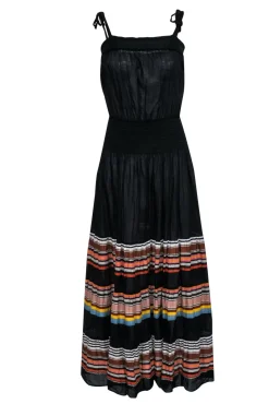 Tory Burch - Black & Multicolor Striped Tiered Maxi Dress w/ Tied Straps Sz M