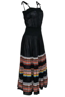 Tory Burch - Black & Multicolor Striped Tiered Maxi Dress w/ Tied Straps Sz M