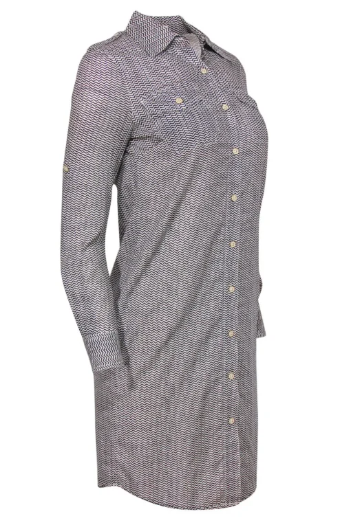 Tory Burch - Black & White Zig-Zag Cotton Shirt Dress Sz 0