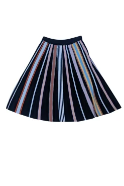 Tory Burch - Black, Brown, White, & Pink Striped Pleated Skirt Sz M