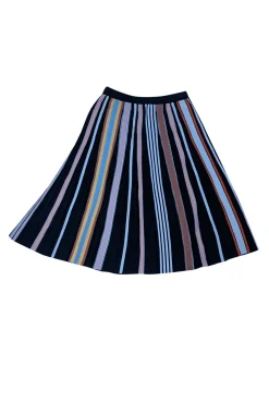 Tory Burch - Black, Brown, White, & Pink Striped Pleated Skirt Sz M