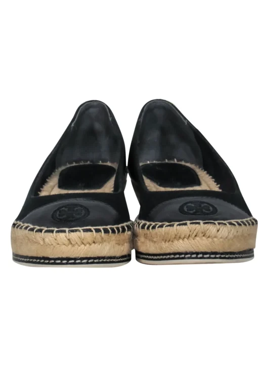 Tory Burch - Black Canvas Wedge Espadrilles w/ Logo Sz 7