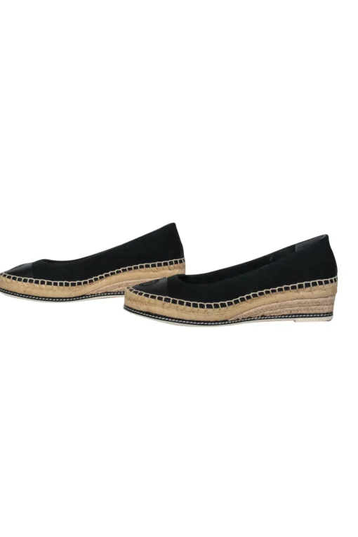 Tory Burch - Black Canvas Wedge Espadrilles w/ Logo Sz 7