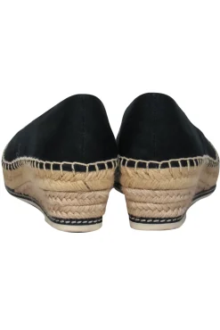 Tory Burch - Black Canvas Wedge Espadrilles w/ Logo Sz 7