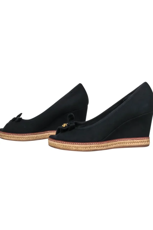 Tory Burch - Black Espadrille Peep Toe Wedges w/ Bow Sz 11
